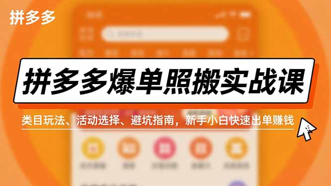 拼多多爆单照搬实战课，类目玩法、活动选择、避坑指南，新手小白快速出单赚钱-huitchan网创
