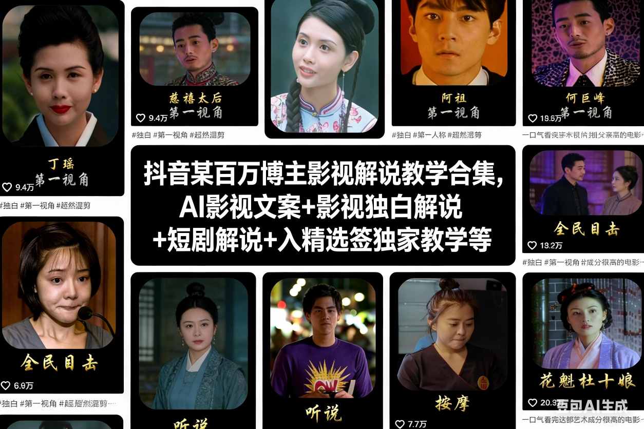 抖音某百万博主影视解说教学合集，AI影视文案+影视独白解说+短剧解说+入精选签独家教学等-huitchan网创