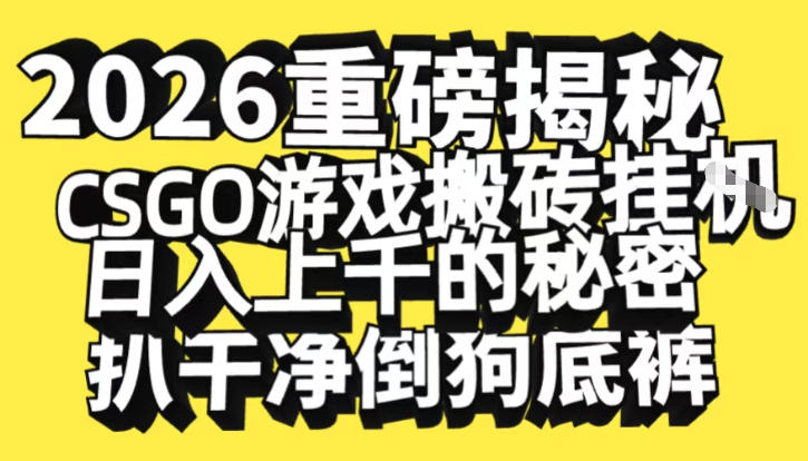 2026开年重磅解密，CSGO游戏搬砖挂G日入1k+的秘密，把倒狗的底裤扒干【揭秘】-huitchan网创
