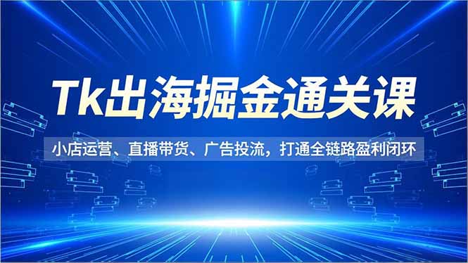 Tk出海掘金通关课，小店运营、直播带货、广告投流，打通全链路盈利闭环-huitchan网创