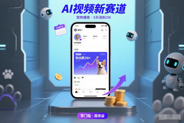 AI视频新赛道，宠物播客仅注册5天涨粉2W，收益非常可观-huitchan网创