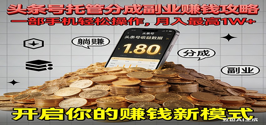 全程托管今日头条，一部手机就可以开干，最高躺赚1W+-huitchan网创