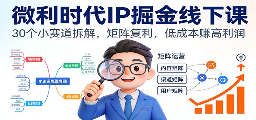 微利时代IP掘金线下课：30个小赛道拆解，矩阵复利，低成本赚高利润-huitchan网创