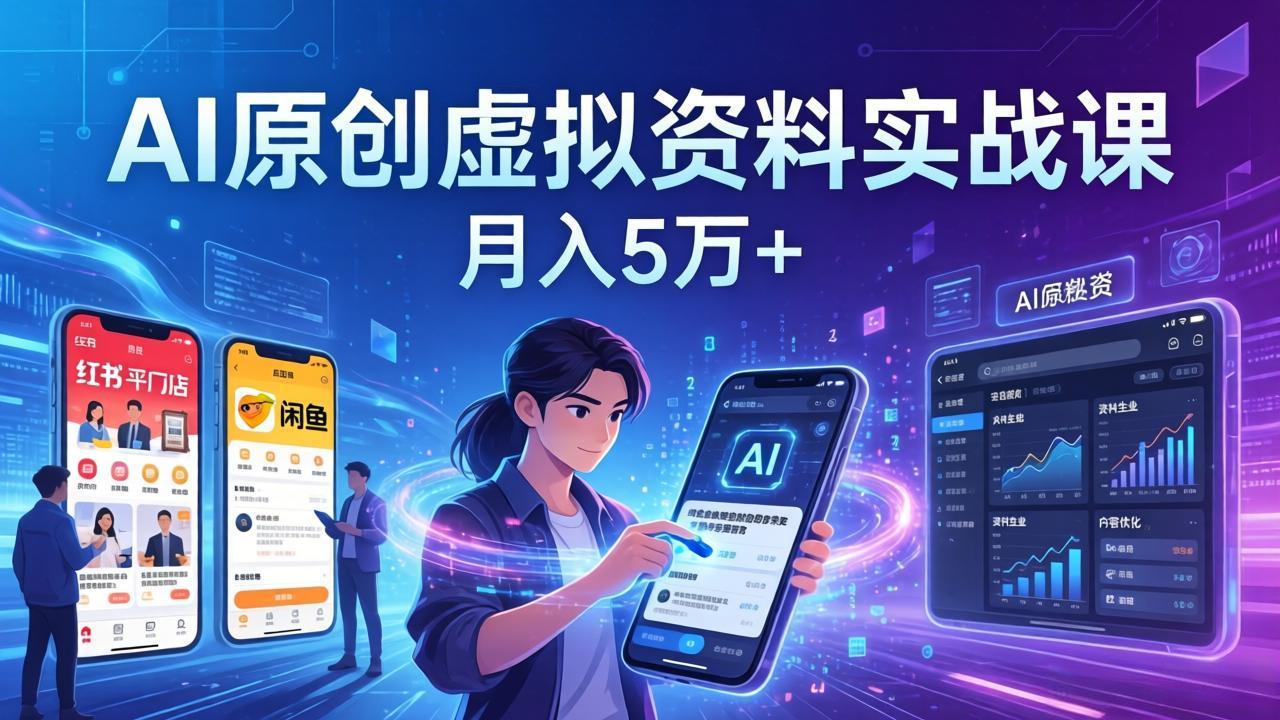 AI原创虚拟资料实战课：2026新机会，小红书闲鱼开店，普通人用AI轻松变现，月入5万+-huitchan网创