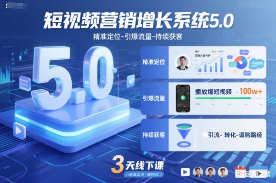 短视频营销增长系统5.0，精准定位-引爆流量-持续获客，3天线下课(音频+图片)-huitchan网创