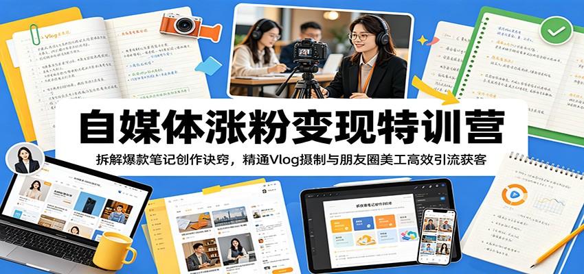自媒体涨粉变现特训营：拆解爆款笔记创作诀窍，精通Vlog摄制与朋友圈美工高效引流获客-huitchan网创