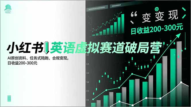 小红书英语虚拟赛道破局营，AI原创资料、任务式陪跑、合规变现，日收益200-300元-huitchan网创