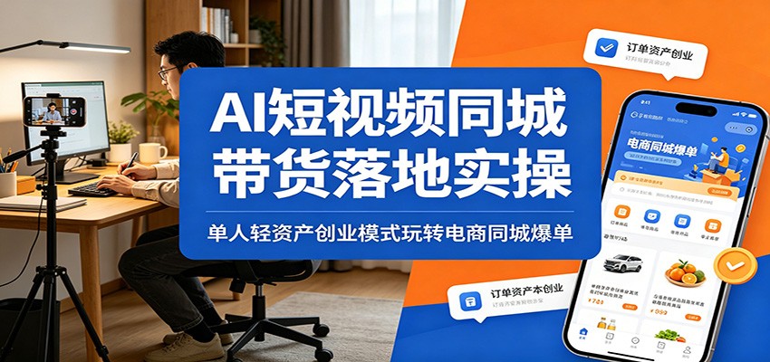 AI短视频同城带货落地实操：单人轻资产创业模式玩转电商同城爆单-huitchan网创