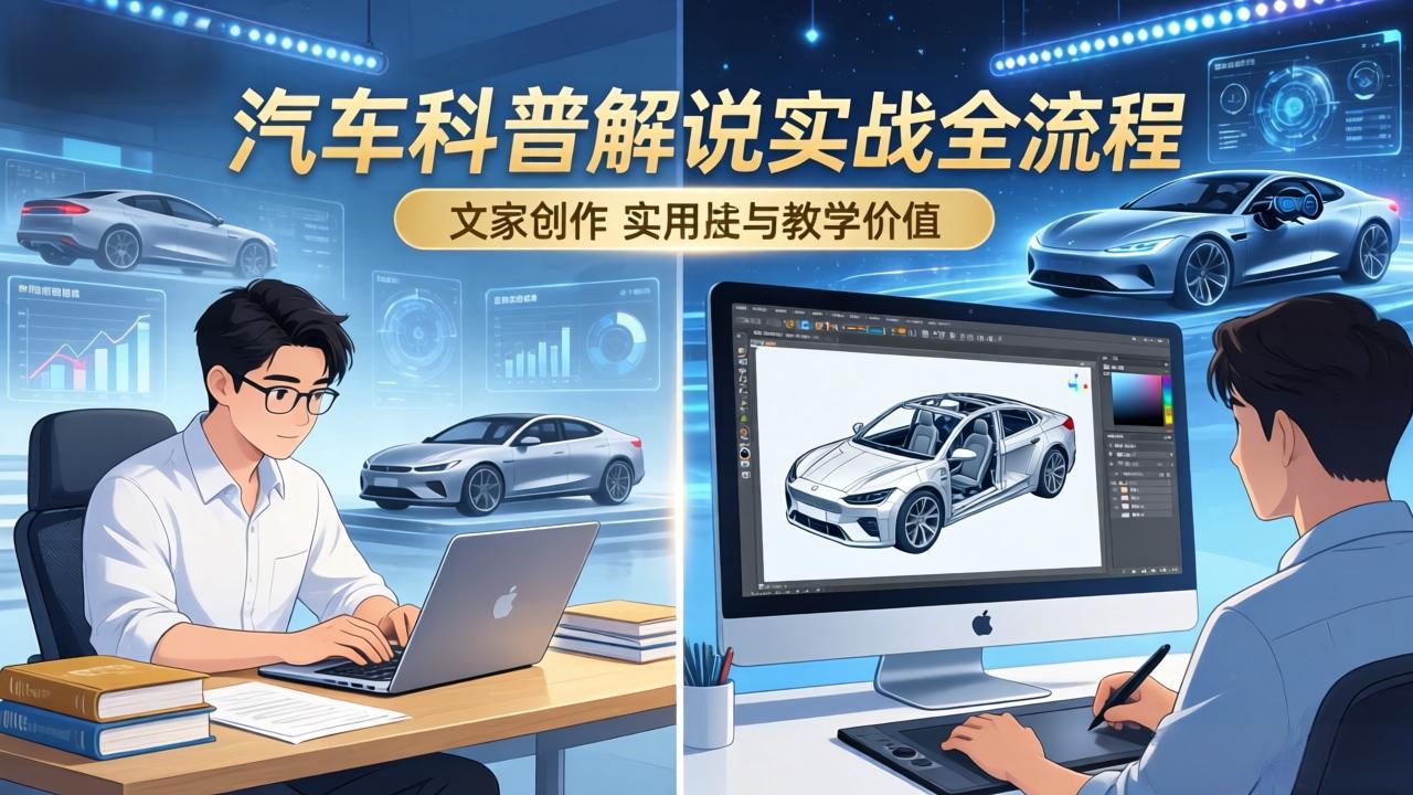 抖音汽车科普解说实战：文案+动画+画面处理+去水印全流程，打造专业汽车科普视频-huitchan网创