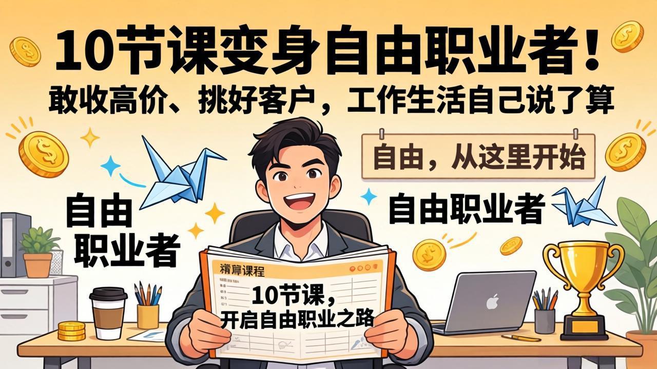 10 节课变身自由职业者！敢收高价、挑好客户，工作生活自己说了算-huitchan网创