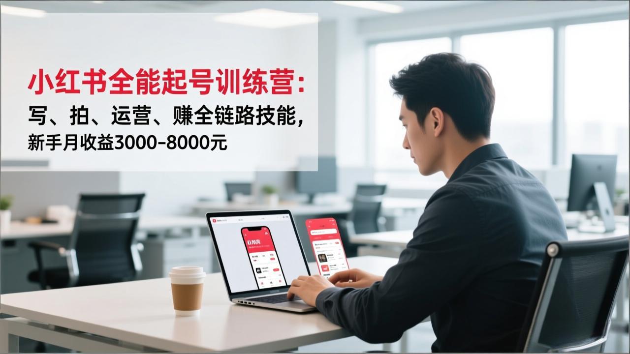 小红书全能起号训练营：写、拍、运营、赚全链路技能，新手月收益3000-8000元-huitchan网创