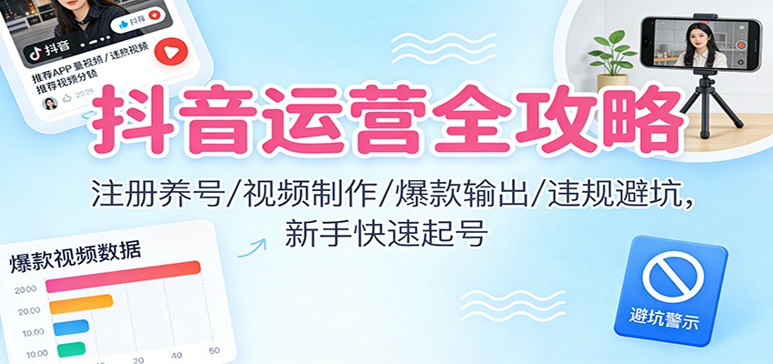 抖音运营全攻略：注册养号/视频制作/爆款输出/违规避坑，新手快速起号-huitchan网创