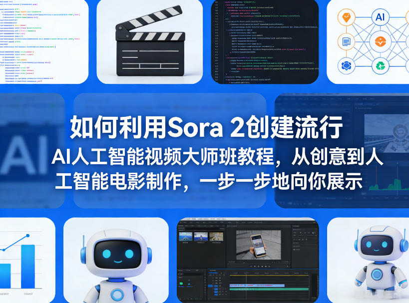 如何利用Sora 2创建流行AI人工智能视频大师班教程，从创意到人工智能电影制作，一步一步地向你展示-huitchan网创