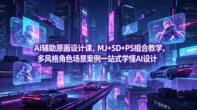 AI辅助原画设计课，MJ+SD+PS组合教学，多风格角色场景案例一站式学懂AI设计-huitchan网创