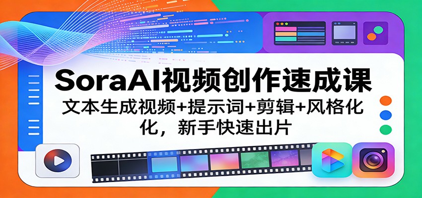 SoraAI视频创作速成课：文本生成视频+提示词+剪辑+风格化，新手快速出片-huitchan网创