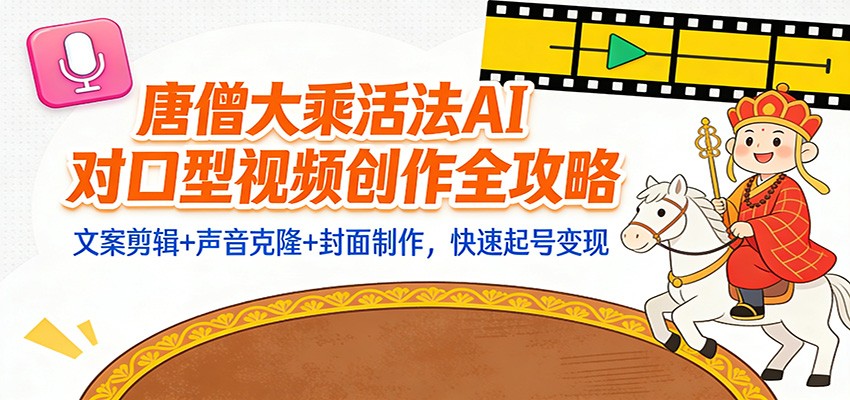 “大乘活法”AI对口型视频创作全攻略：文案剪辑+声音克隆+封面制作，快速起号变现-huitchan网创