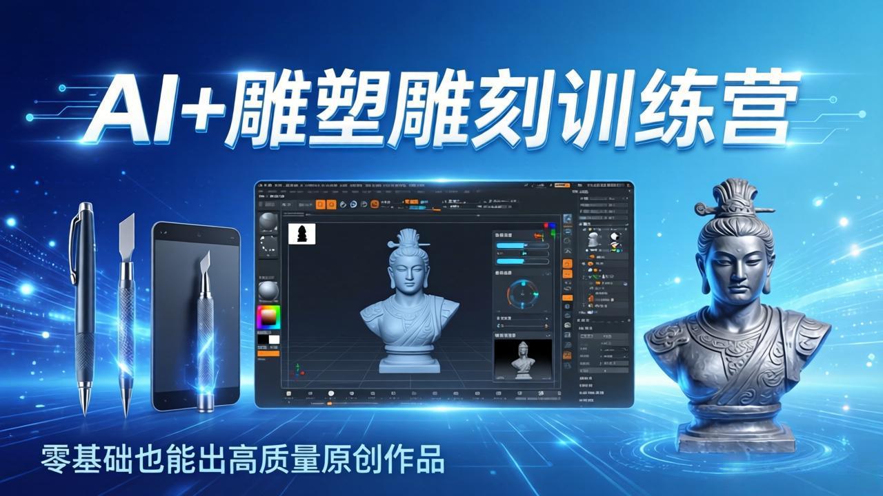 AI+雕塑雕刻训练营：从AI创作、大模型训练到3D雕刻 + 渲染，零基础也能出高质量原创作品-huitchan网创