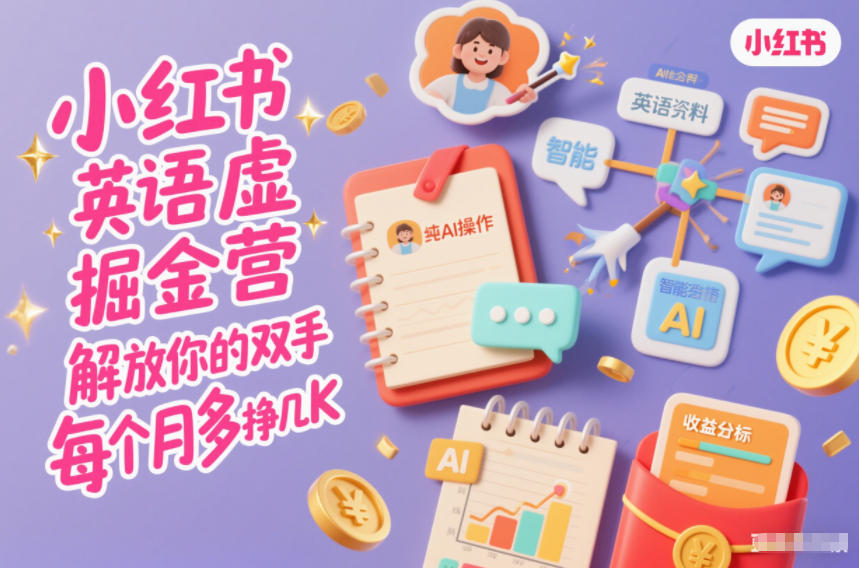 小红书英语虚拟资料掘金营，纯AI操作，解放你的双手，每个月多挣几K-huitchan网创