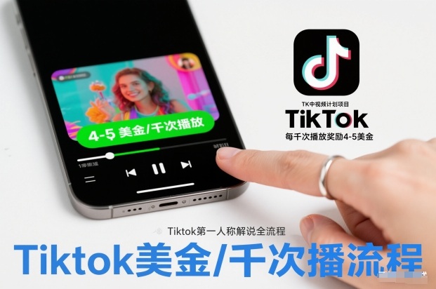 TK中视频计划项目，Tiktok第一人称解说流程，每干次播放奖励4-5美金-huitchan网创