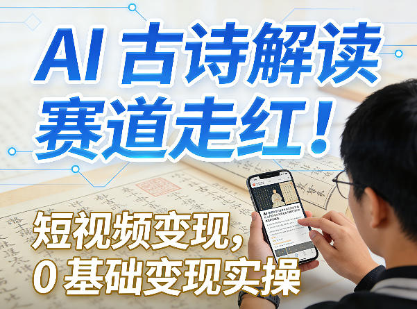 AI古诗解读赛道走红！短视频变现，0基础变现实操-huitchan网创