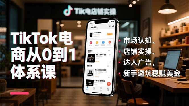 TikTok电商从0到1体系课，市场认知、店铺实操、达人广告，新手避坑稳赚美金-huitchan网创