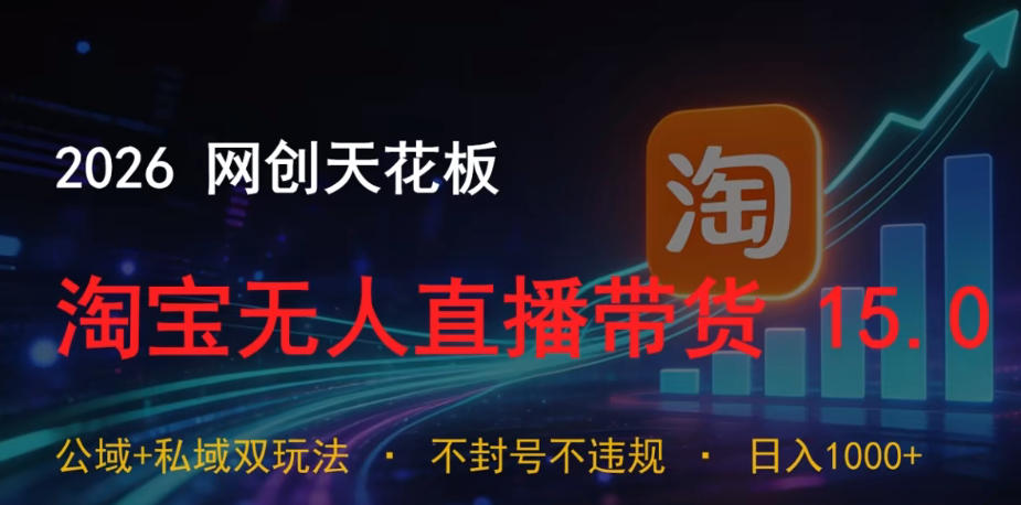 2026网创天花板，淘宝无人直播带货15.0，公域+私域双玩法，日入1k+，不违规不封号【揭秘】-huitchan网创