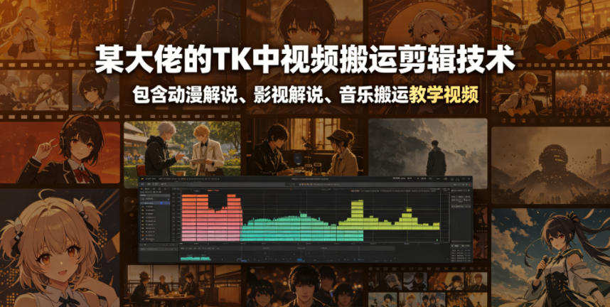 某大佬的TK中视频搬运剪辑技术，包含动漫解说、影视解说、音乐搬运教学视频-huitchan网创