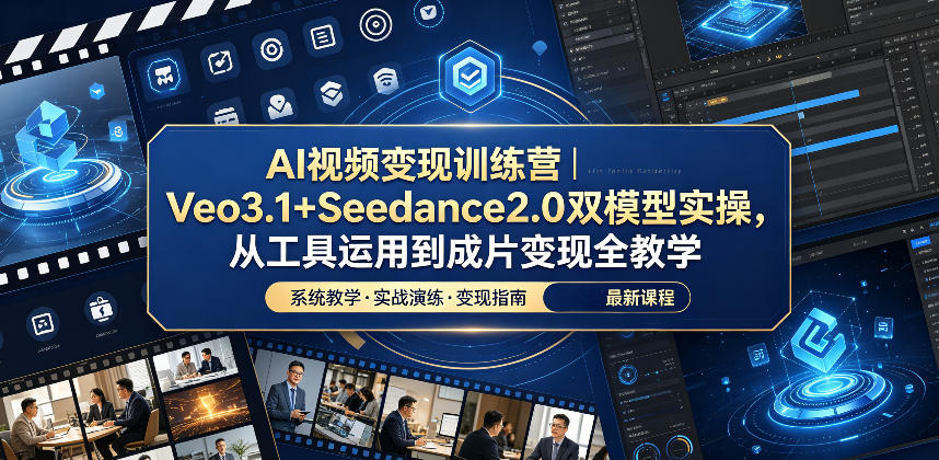AI视频变现训练营｜Veo3.1+Seedance2.0双模型实操，从工具运用到成片变现全教学-huitchan网创