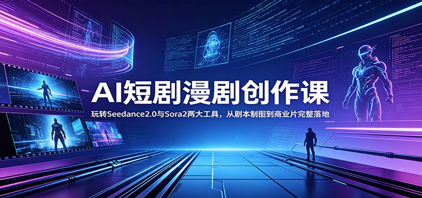 AI短剧漫剧创作课：玩转Seedance2.0与 Sora2两大工具，从剧本制图到商业片完整落地-huitchan网创