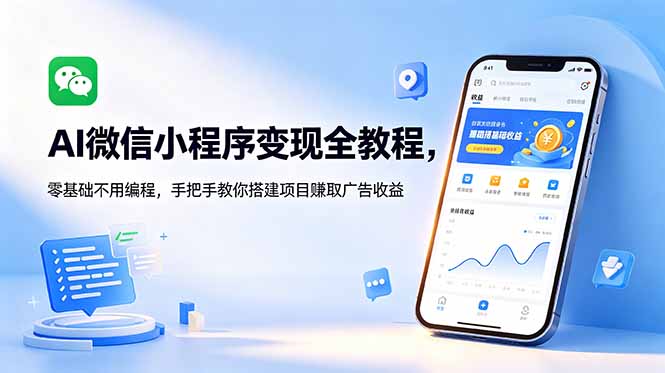 AI微信小程序变现全教程，零基础不用编程，手把手教你搭建项目赚取广告收益-huitchan网创