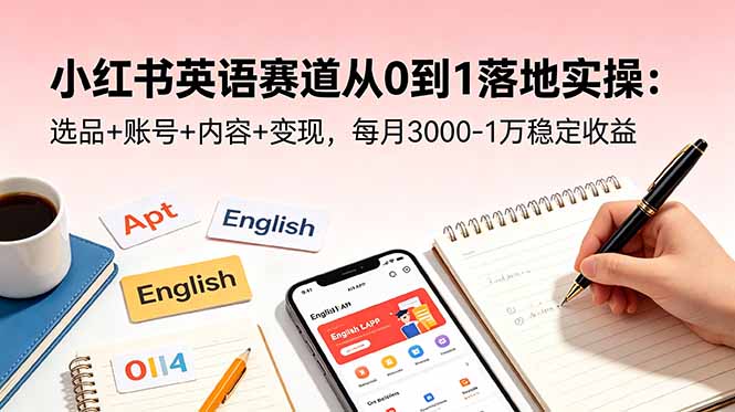 小红书英语赛道从0到1落地实操：选品+账号+内容+变现，每月3000-1万稳定收益-huitchan网创