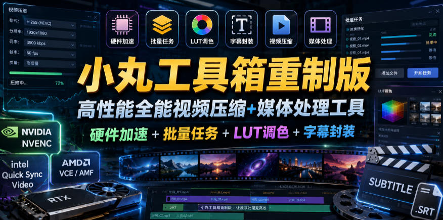 小丸工具箱重制版–高性能全能视频压缩+媒体处理工具｜硬件加速+批量任务+LUT调色+字幕封装-huitchan网创