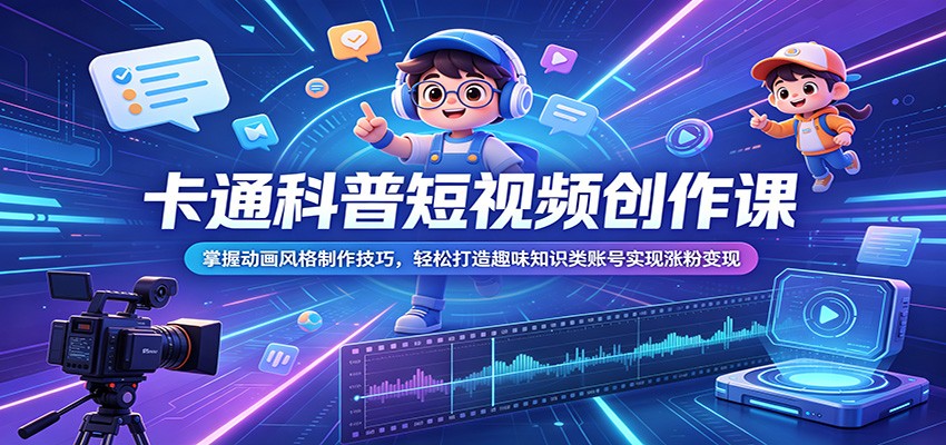 卡通科普短视频创作课：掌握动画风格制作技巧，轻松打造趣味知识类账号实现涨粉变现-huitchan网创