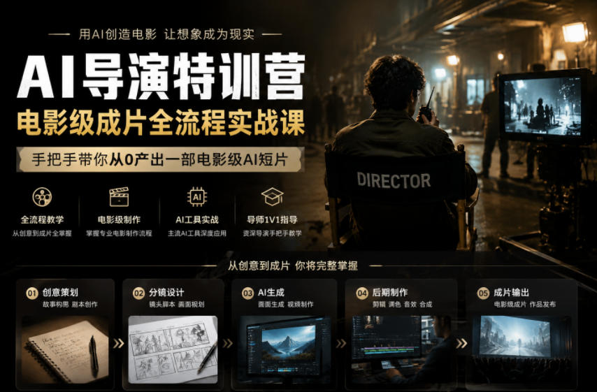 AI导演特训营，电影级成片全流程实战课，手把手带你从0产出一部电影级AI短片-huitchan网创