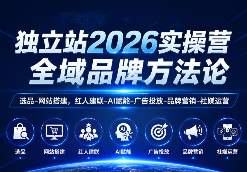 独立站2026实操营，全域品牌方法论，选品-网站搭建，红人建联-AI赋能-广告投放-品牌营销-社煤运营-huitchan网创