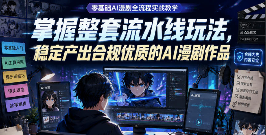 零基础AI漫剧全流程实战教学，掌握整套流水线玩法，稳定产出合规优质的AI漫剧作品-huitchan网创
