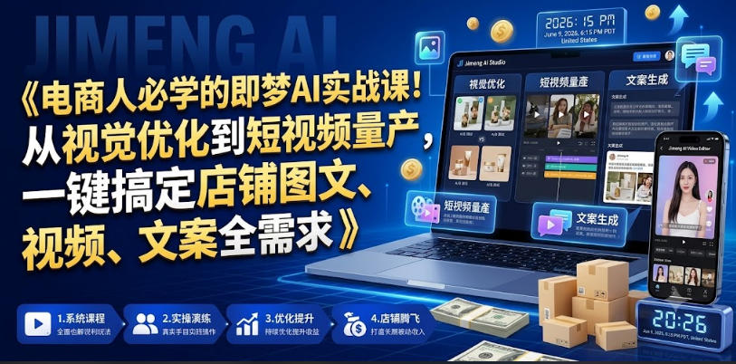 电商人必学的即梦AI实战课！从视觉优化到短视频量产，一键搞定店铺图文、视频、文案全需求-huitchan网创