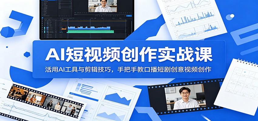 AI短视频创作实战课：活用AI工具与剪辑技巧，手把手教口播短剧创意视频创作-huitchan网创