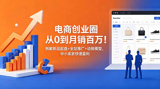 电商创业圈从0到月销百万!拆解新品起盘+全站推广+动销模型,中小卖家快速盈利-huitchan网创