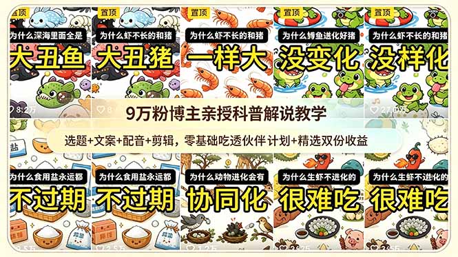 9w粉博主亲授科普解说教学：选题+文案+配音+剪辑，零基础吃透伙伴计划+精选双份收益-huitchan网创