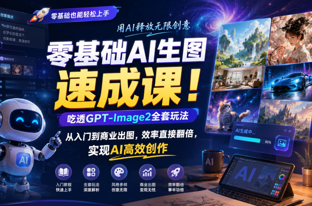 零基础AI生图速成课！吃透GPT-Image2全套玩法，从入门到商业出图，效率直接翻倍，实现AI高效创作-huitchan网创