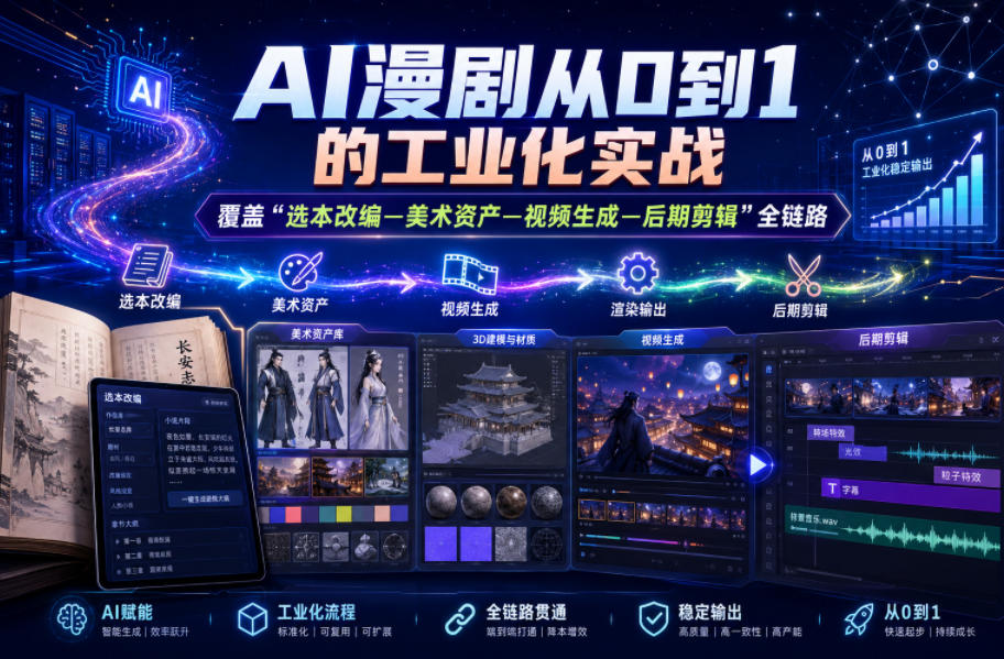 AI漫剧从0到1的工业化实战，覆盖“选本改编—美术资产—视频生成—后期剪辑”全链路(更新6月)-huitchan网创