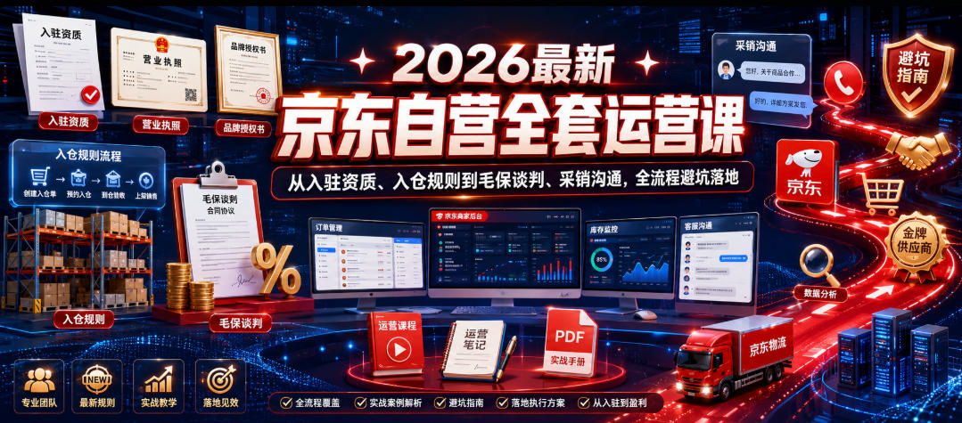 2026最新京东自营全套运营课，从入驻资质、入仓规则到毛保谈判、采销沟通，全流程避坑落地-huitchan网创