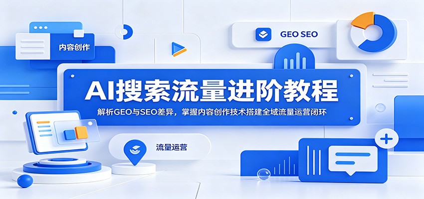 AI搜索流量进阶教程：解析GEO与SEO差异，掌握内容创作技术搭建全域流量运营闭环-huitchan网创