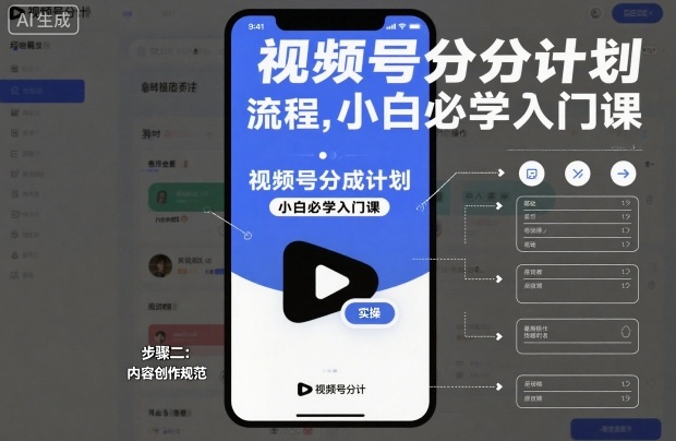 视频号分成计划实操流程，小白必学入门课-huitchan网创