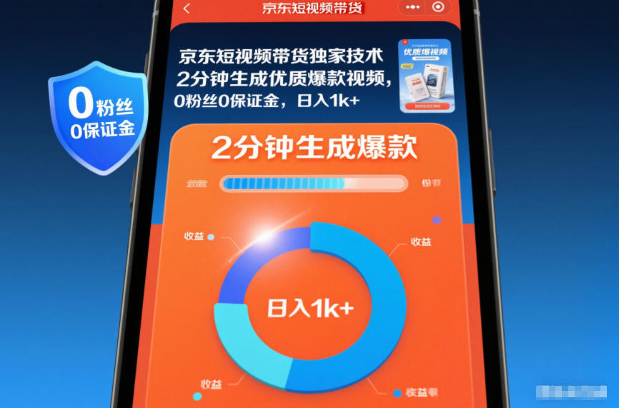 京东短视频带货独家技术，2分钟生成一条优质爆款视频，0粉丝0保证金，日入1k+【揭秘】-huitchan网创