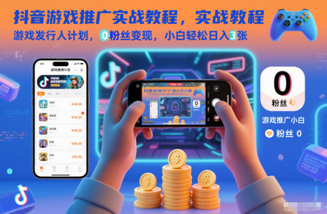 抖音游戏推广实战教程，游戏发行人计划，0粉丝变现，小白轻松日入3张-huitchan网创