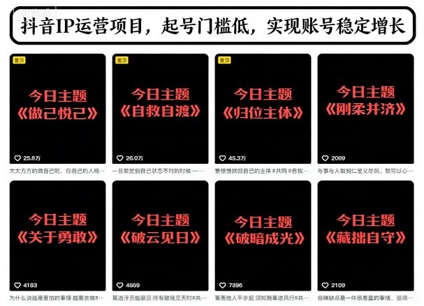 抖音IP运营项目，抖音今日主题玩法，起号门槛低，实现账号稳定增长-huitchan网创