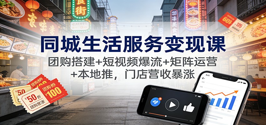 同城生活服务变现课：团购搭建+短视频爆流+矩阵运营+本地推，门店营收暴涨-huitchan网创
