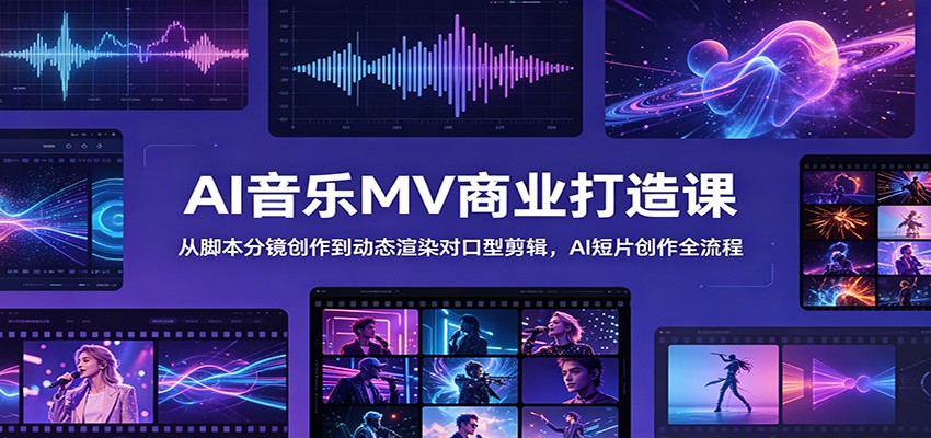 AI音乐MV商业打造课：从脚本分镜创作到动态渲染对口型剪辑，AI短片创作全流程-huitchan网创